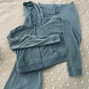 Velvet jogger pants with matching jacket.